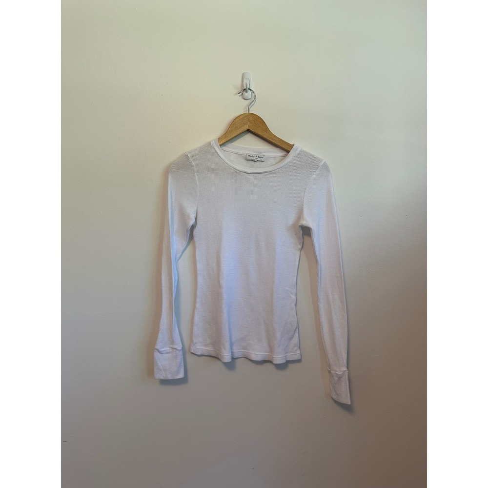 Michael Stars White Waffle Knit Thermal Long Sleeve Crewneck Top | Size Small